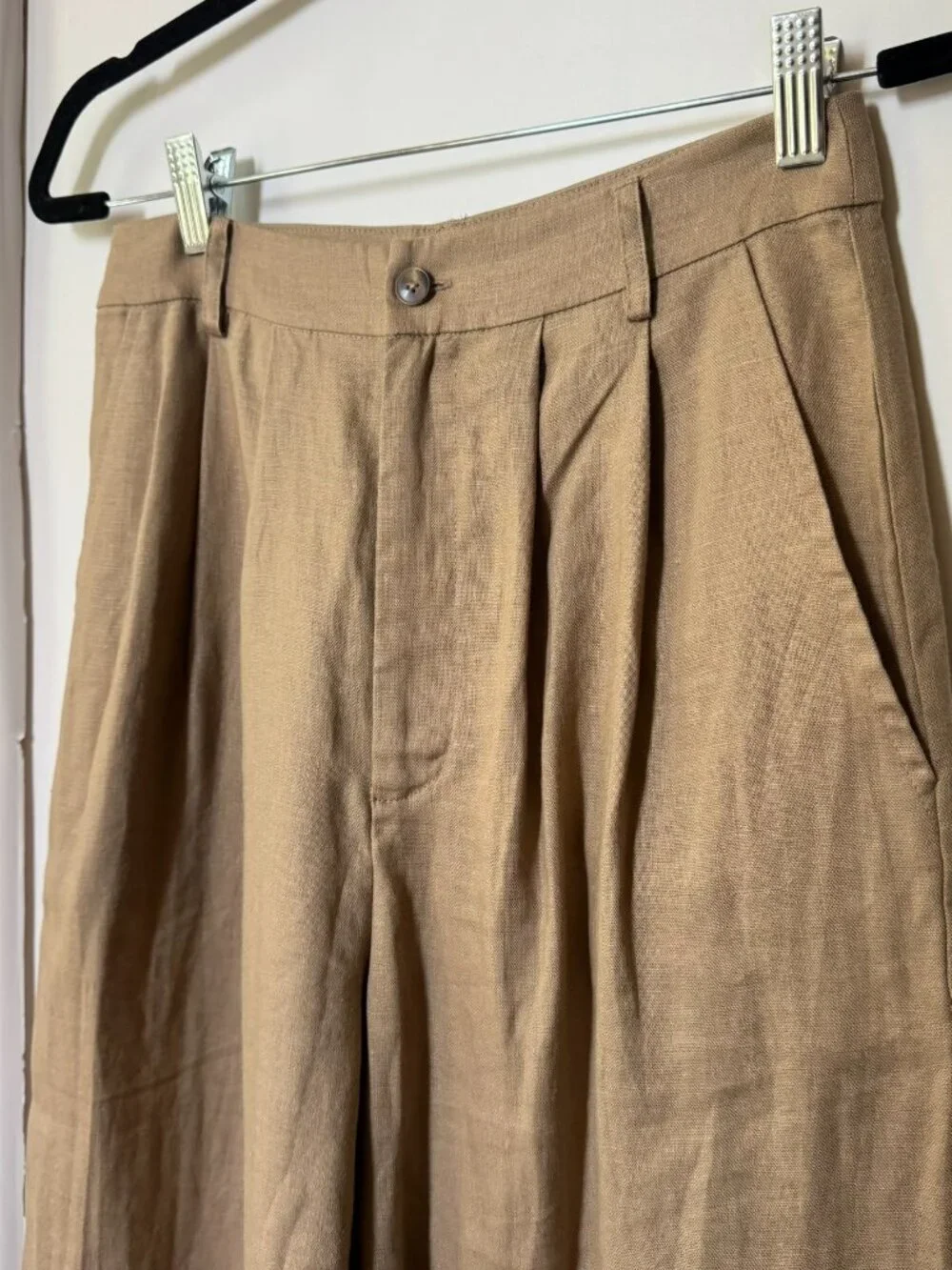 NWT Reformation Vesta Linen Straight-Leg Pants Khaki Brown 4